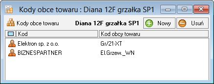 przycisku w polu Kod obcy towaru wyświetla listę kodów towarów zarejestrowanych dla danego kontrahenta. Rys. 127 Okno Kody obce towaru. 10.4.9.