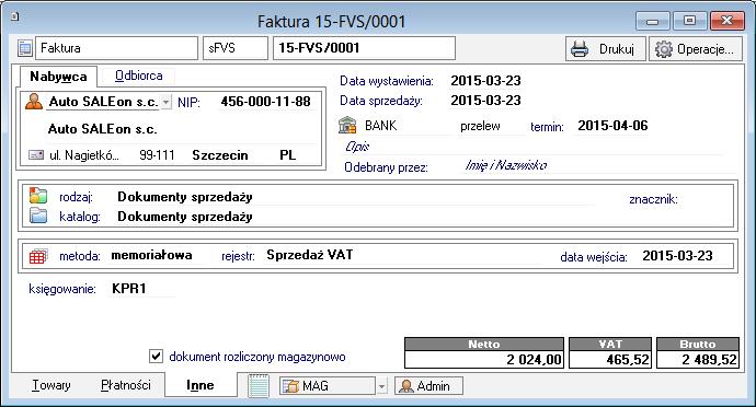 4.3.9 Strona Inne Strona ta pojawia się po wybraniu zakładki Inne w oknie dokumentu.