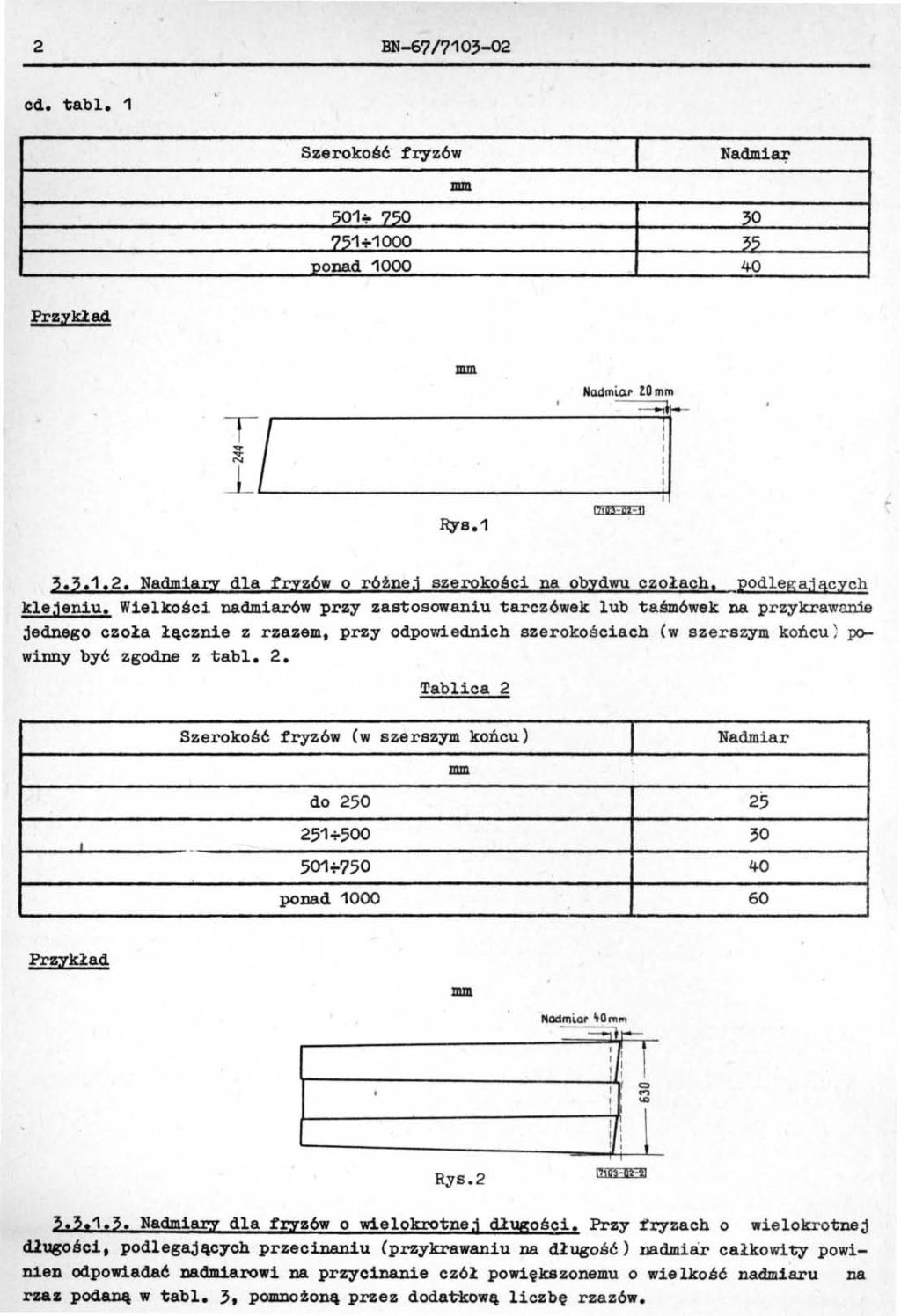 2 BN-671710~-02 cd. tabl. 1 Szerokość fryzów Nadmi~ 501~ 750 ~O 751+1000 ~ ponad 1000 40 Przykład OT No.dmlar la 11 T Rys.1 3.3.1.2. Nadm1afl dla fryzów o różnej szerokości na obydwu czołach,,podlegających klejeniu.