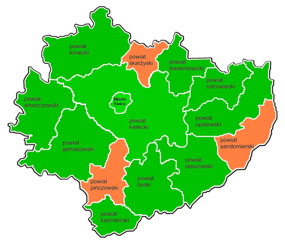 Mapa 4. Programy przeciwdziałania przemocy opracowane przez powiaty stan na 2015 r. Opracowanie własne ROPS/ źródło na podstawie sprawozdania CAS za 2015 r. Tabela 21. Lp.