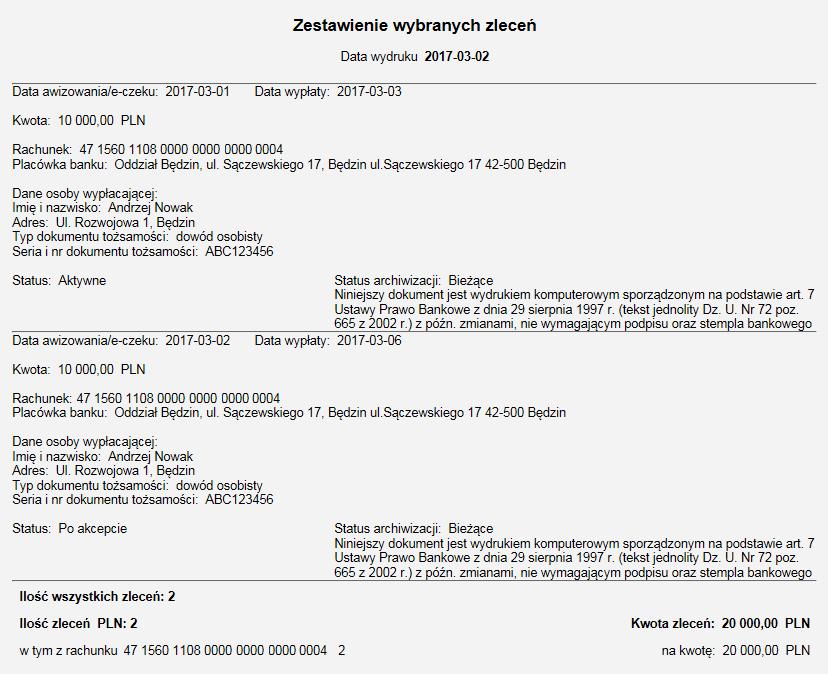 9. Raporty przygotowanych awizowań/ czeków elektronicznych Użytkownik ma możliwość przygotowania zestawień awizowania/e-czeku.