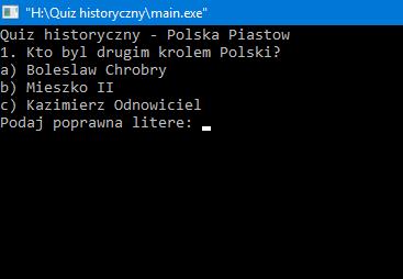 Quiz stworzony w języku C++ na temat Polski za czasów Piastów