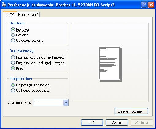 3. Sterownik i oprogramowanie Preferencje drukowania 3 Informacja Jeśli używany jest system Windows NT 4.