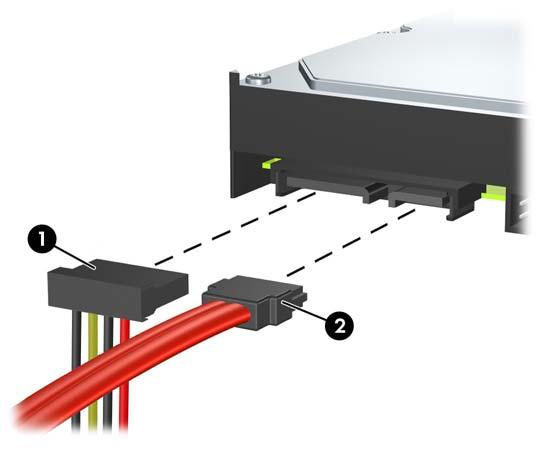 Odłącz kabel zasilający (1) i kabel transferu danych (2) od złączy z tyłu dysku