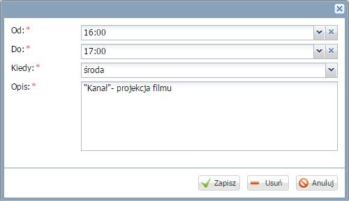 Dodać nowe wiersze, dwukrotnie kliknąć w wybrany wiersz i uzupełnić informacje. Aby edytować wpisane informacje należy kliknąć ikonę.