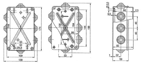 szary RAL 7035 1-27-02 Wymiary wewnętrzne: 164x99x68 Wymiary zewnętrzne: 198x139x82 55 INDUSTRIAL PUSZKA N/T 198X163X80 Z 10