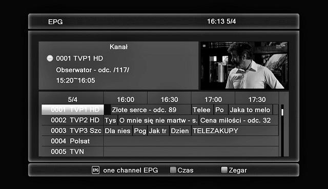 EPG - Elektroniczny przewodnik po programach Opcja menu umożliwiająca wyświetlenie