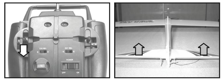 Jeśli drążek sterowy dla mechanizmu sterów wysokości zostanie pociągnięty do góry (zob. ilustr. 1), dźwignia wysokości musi odchylić się w dół.