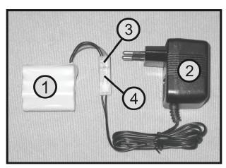Przed ostatecznym montażem modelu należy naładować pakiet zasilający (1) (rys. powyżej). Odpowiednia ładowarka z wtyczką (2) jest dołączona do zestawu.
