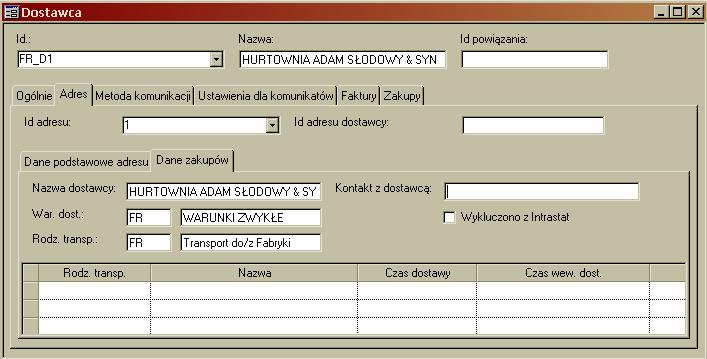 Zakładka Adres Dane zakupów Przed rozpoczęciem wprowadzania danych, należy