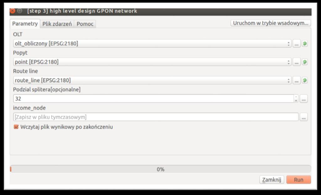 Algorytm planowanie parametry wejściowe Parametry jakie należy dostarczyć do kroku planowania: - lokalizacja OLT, - punkty popytowe