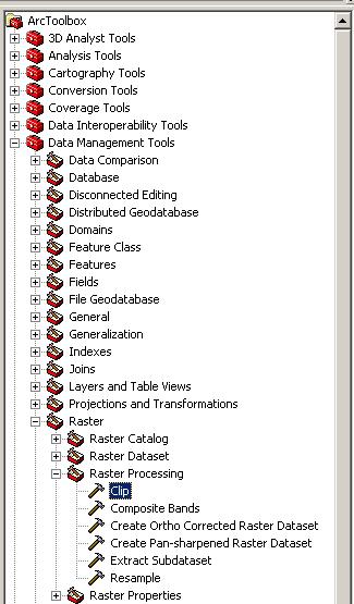 1. Wybieramy polecenie z toolbox a Data Management Tools/ Raster / Raster