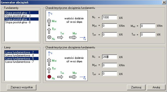 Charakterystyczne obciążenie fundamentu: N S [kn] Siła osiowa pionowa. M XS [knm] Moment zginający działający w płaszczyźnie XZ. M YS [knm] Moment zginający działający w płaszczyźnie YZ.