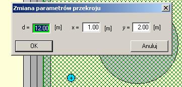 Edycja graficzna punktu analizy Okno Wizualizacji i graficznej edycji pozwala również użytkownikowi na edycję geometrycznych parametrów dodatkowego przekroju, w którym są analizowane naprężenia od