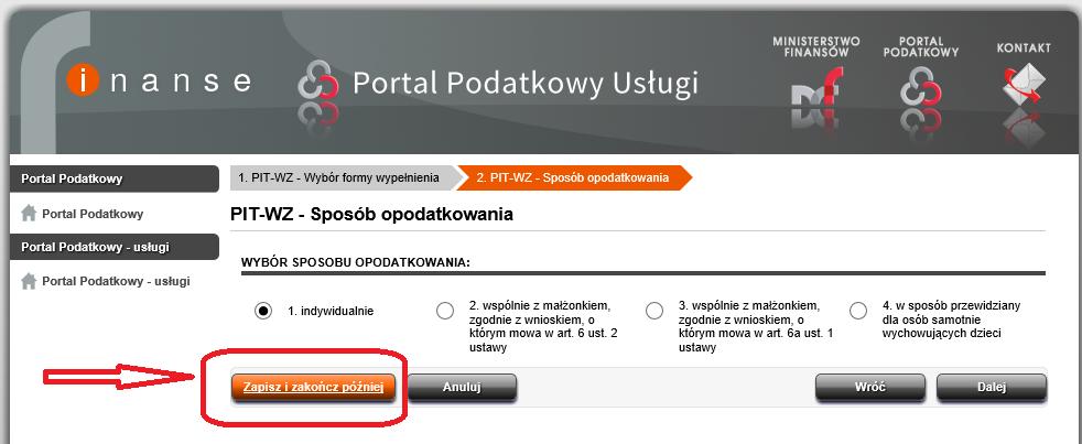 13. ZAPISYWANIE PIT-WZ DO PÓŹNIEJSZEJ EDYCJI! Przed wysłaniem wniosku PIT-WZ do administracji skarbowej można je zapisać pobrane i powrócić do niego później.