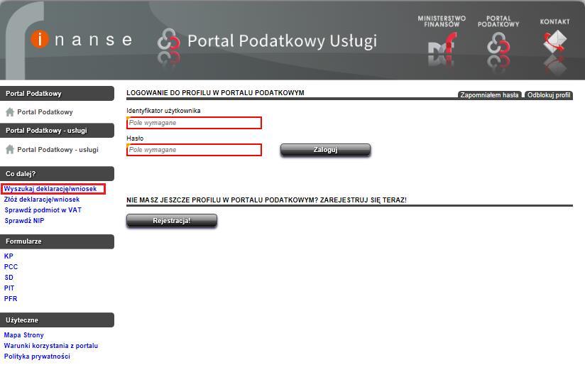 17. POBRANIE URZĘDOWEGO POŚWIADCZENIA ODBIORU ORAZ ZŁOŻONEGO DOKUMENTU W FORMACIE XML Po wyszukaniu zeznania podatkowego tak, jak zostało to opisane w rozdziale 14 Wyszukiwanie zapisanego wniosku