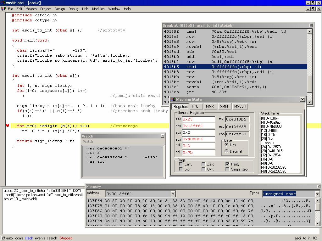 15) 11 kompilator lcc-win32 stos dr inż.