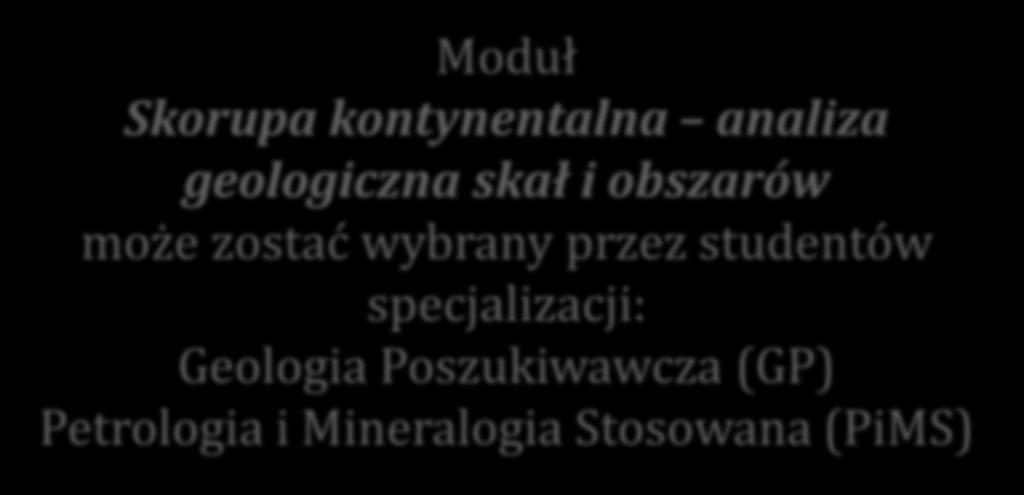 Moduł Skorupa kontynentalna analiza geologiczna skał i obszarów może zostać wybrany przez