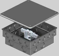 podtynkowego 6 x przewody 1,5-10 mm² 1 x przewód 6-16 mm² Listwa nie jest przystosowana do cięcia Z zamontowaną szyną wyrównawczą typ 1804 Skrzynka z przetłoczeniami do wprowadzenia wymaganych