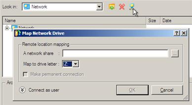 dostępnych liter dysków; - Kliknij w dolnej części okna dialogowego na przycisk Connect as user, aby określid nazwę i hasło użytkownika, potrzebną