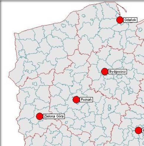 Rys.3c Mapa Polski prezentująca rozmieszczenie CU 116 Lądowiska/lotniska dla śmigłowców Zgodnie z