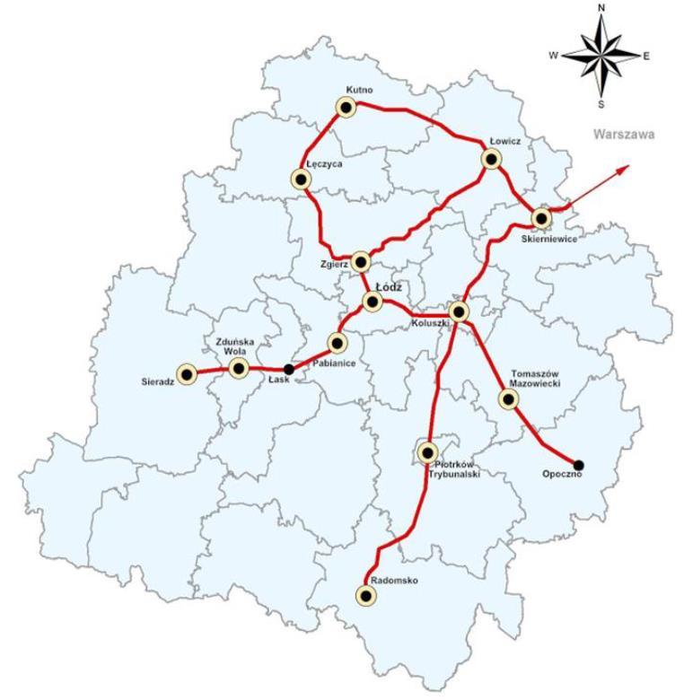 Plan Zrównoważonego Rozwoju Publicznego Transportu Zbiorowego dla Województwa Łódzkiego Wariant podstawowy Linie: Łódź Sieradz, Łódź Kutno, Łódź Łowicz,