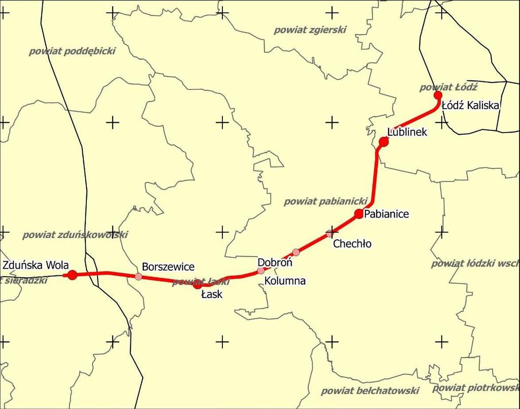 Linia kolejowa nr 14 Łódź Kaliska Zduńska Wola Sieradz Linia kolejowa nr 14 na odc. Łódź Kaliska Zduńska Wola Sieradz, jest linią dwutorową, zelektryfikowaną, o długości 59,5 km. Prędkość max.