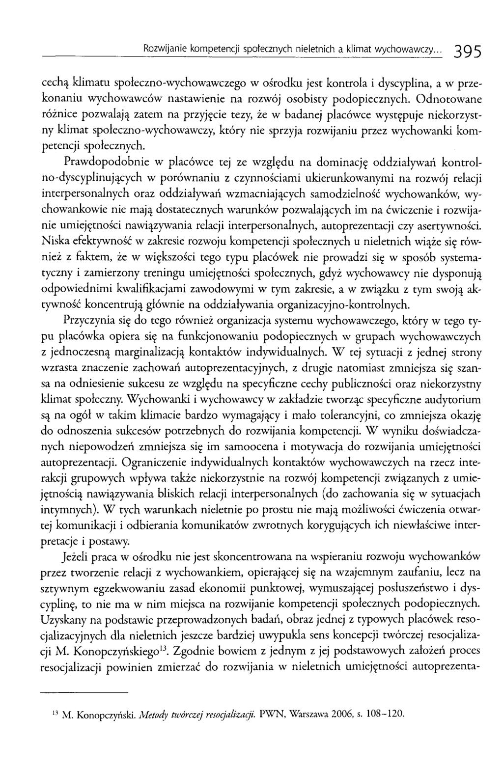 Rozwijanie kompetencji społecznych nieletnich a klimat wychowawczy.