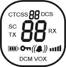 ustawienia Głośnik 2 WYŚWIETLACZ LCD Wyświetla się, gdy włączone są podkanały CTCSS (1-38) Numer podkanału Wyświetla się, gdy włączone są podkanały DCS (1-83) Ikona skanowania kanałów Wskaźnik