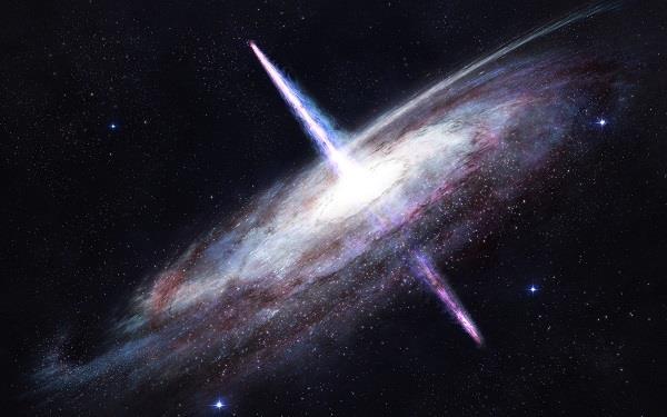 ciśnieniem, również uchodzi w Kosmos materia gazowa. Taki nie biegunowy dżet (6), pod wpływem ruchu wirowego gwiazdy zwija się w spiralę.