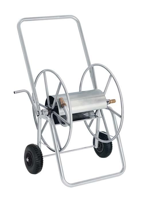 WÓZKI I BEBNY DO WĘŻY PROMETAL-R Profesjonalny wózek metalowy do węża ze stalową galwanizowaną ramą, malowanym bębnem oraz gumowanymi