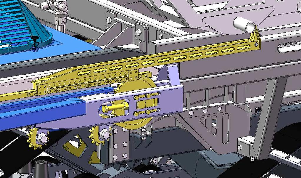 . Full container pulling system mounted on the vehicle frame: - ratchet mechanism, - tighteners, - chain sliders, - hydraulic