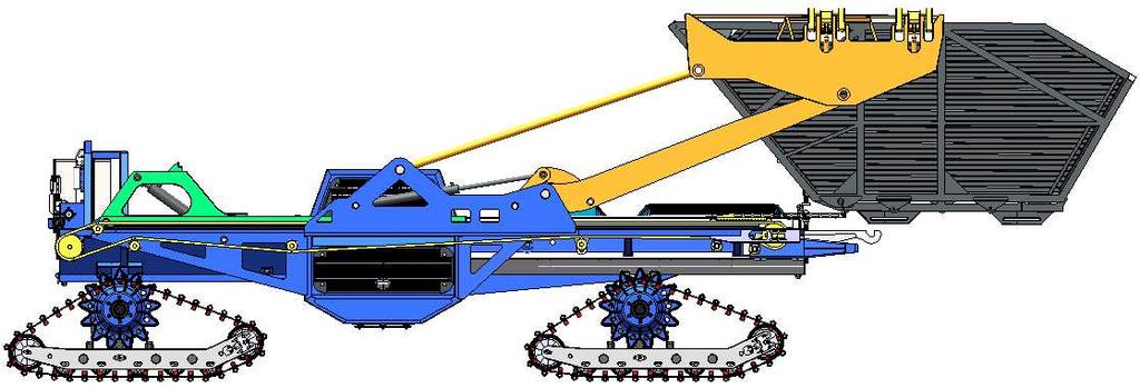 A container filled with biomass is pulled by two chain conveyors located symmetrically along the lateral edges of the ABT