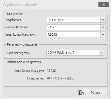 Rys. 4 Widok okna Wybierz urządzenie Tabela 1: Opis parametrów konfiguracyjnych Nazwa parametru Ogólne Dopuszczalne wartości Nazwa 16 znaków ASCII Nazwa lub opis urządzenia.