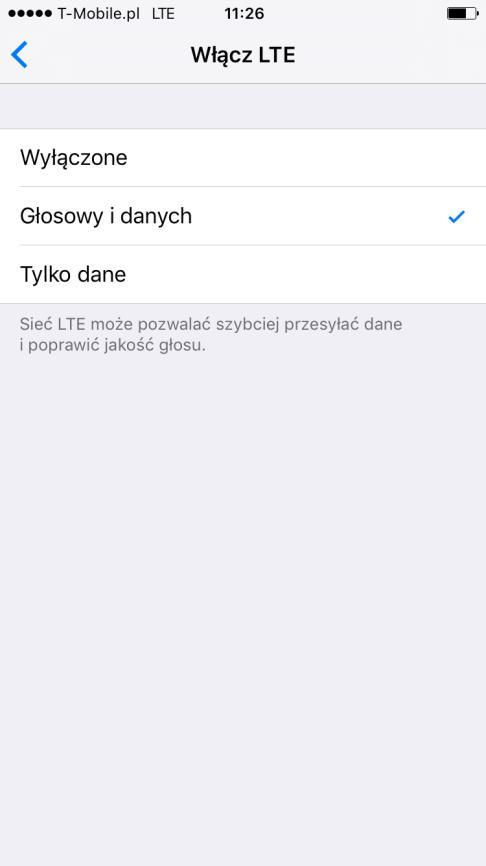 3. Wybierz opcję "Głosowy i danych, aby włączyć usługę 4.