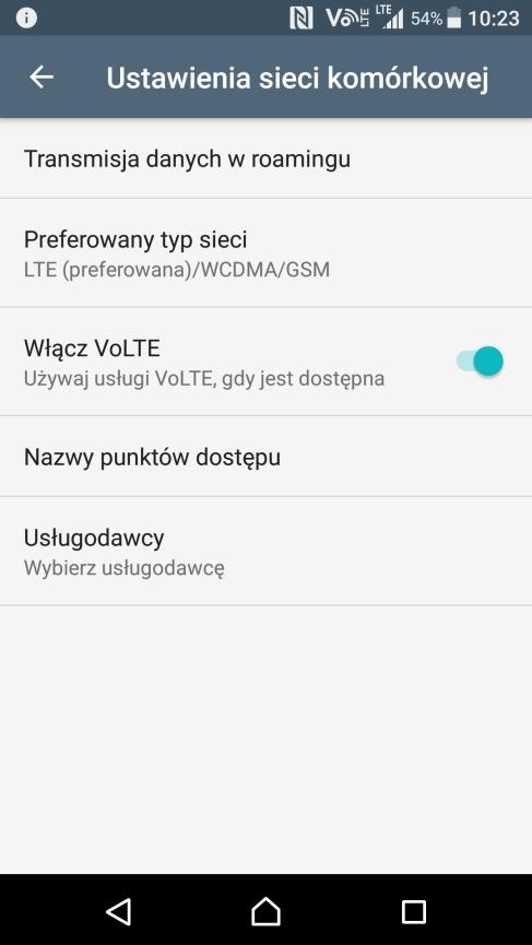 2. Sprawdź stan włączenia usługi w telefonie Aplikacje/Ustawienia/Sieci zwykłe i