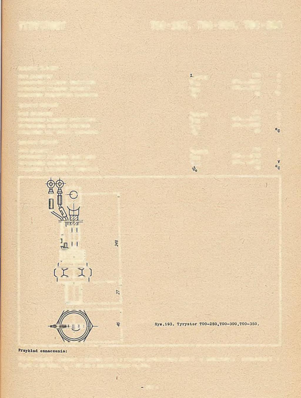 TYRYSTORY T00-250, T00-300, TOO-3SO Tyrystor TOO-250 >rąd graniczny Powtarzalna napięole blokowania Powtarzalna napięole