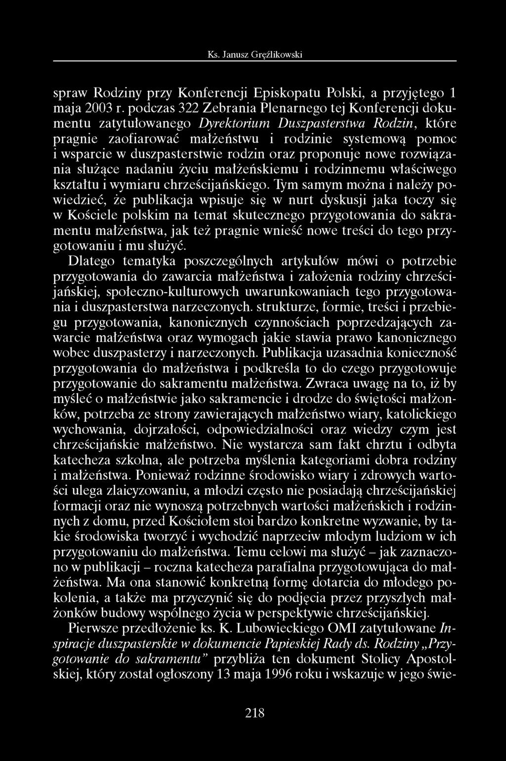 spraw Rodziny przy Konferencji Episkopatu Polski, a przyjętego 1 maja 2003 r.