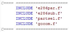 Dyrektywa INCLUDE Składnia: INCLUDE nazwa_pliku Dyrektywa INCLUDE służy do dołączania do pliku fortranowskiego innych plików zawierających procedury, funkcje czy bloki danych.