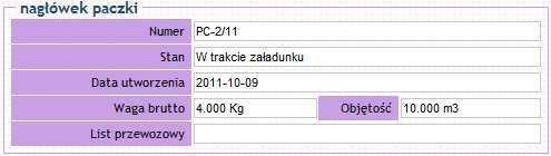 Rysunek Szczegóły paczki, sekcja: nagłówek paczki. Informacje dodatkowe Sekcja Informacje dodatkowe zawiera następujące elementy: Opis opis edytowanego dokumentu paczki.