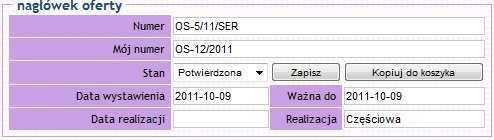 Kopiuj elementy do koszyka opcja umożliwia skopiowanie do Koszyka wszystkich pozycji aktualnie wyświetlonej oferty Pokaż szczegóły elementów rozwija szczegóły elementów oferty Ukryj szczegóły