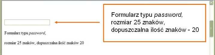 password: 1. a) pole z hasłem o wielkości 25 znaków, 20 znaków dopuszczalnych Typ "radio" spowoduje wyświetlenie pola opcji, które moŝna zaznaczać myszką - włączać i wyłączać.