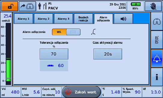 Wykrywanie odłączenia obwodu i wyjęcia kaniuli Alarm odłączenia urządzenia Astral Alarm odłączenia urządzenia Astral w sposób ciągły mierzy opór obwodu, w celu wykrycia odłączenia podczas terapii.