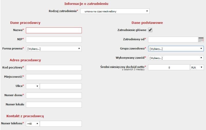 KOMPLETOWANIE WNIOSKU Dane dotyczące zatrudnienia Podczas kompletowania wniosku bardzo istotne jest poprawne wypisanie danych dotyczących pracodawcy.