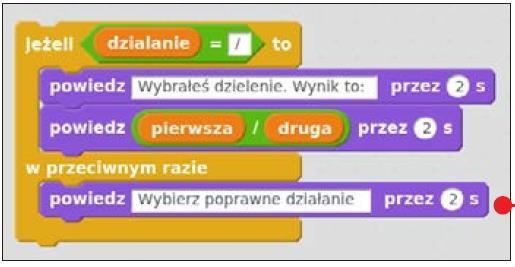 6 W dzieleniu nie wstawimy już bloczka jeżeli, ale jeżeli w przeciwnym razie.