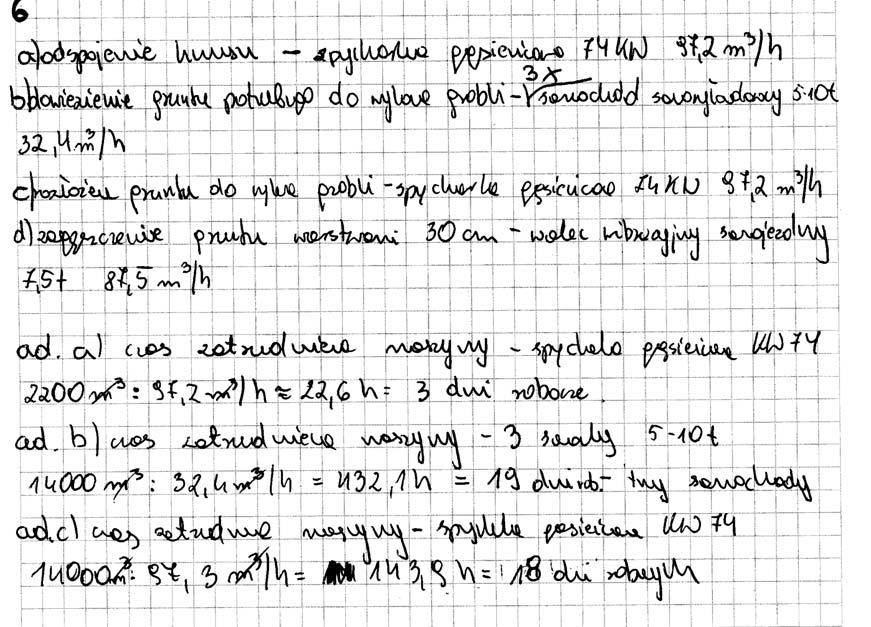 Ad.VI. Wybór czynności do mechanicznego wykonania oraz dobór maszyn do ich wykonania, a także czasu zatrudnienia maszyn. Ten element zadania również okazał się trudny dla egzaminowanych.