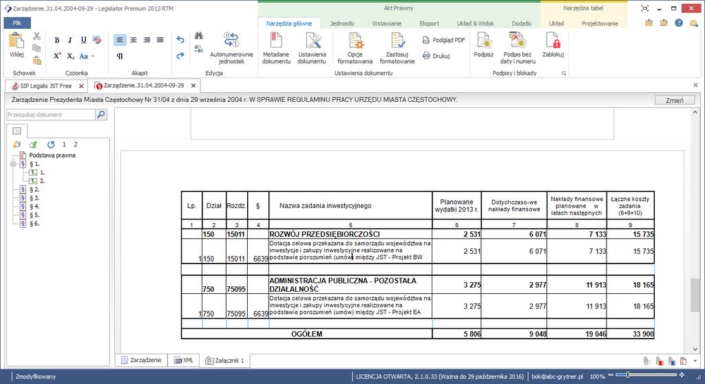 wstawionej strony na poziomą i wstawiamy albo wklejamy tabelę: Formatowanie poszczególnych