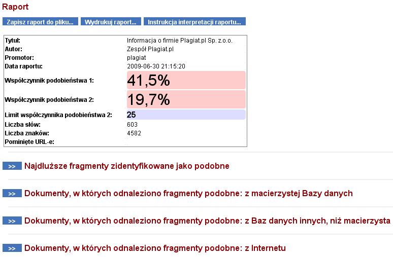Ilustracja 7. Metryczka Raportu podobieństwa Ilustracja 8. Treść Raportu podobieństwa IV. Pomoc.