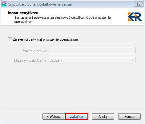 zaznaczać opcji Zarejestruj certyfikat w systemie operacyjnym ). RYSUNEK 0.8.