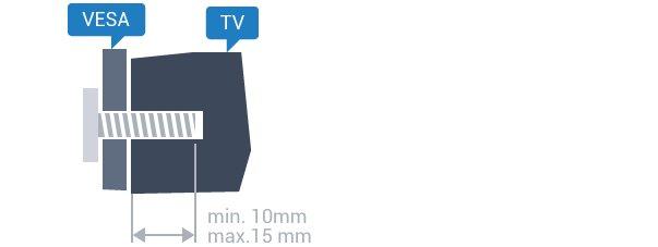 Instalacja Upewnij się, że metalowe śruby służące do zamocowania telewizora do wspornika zgodnego ze standardem VESA wchodzą na około 10 mm w gwintowane tulejki telewizora. 2.